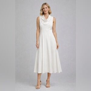 Donna Karan Elegant white  Cowl Neck Midi Dress – Sleeveless Fit & Flare 10